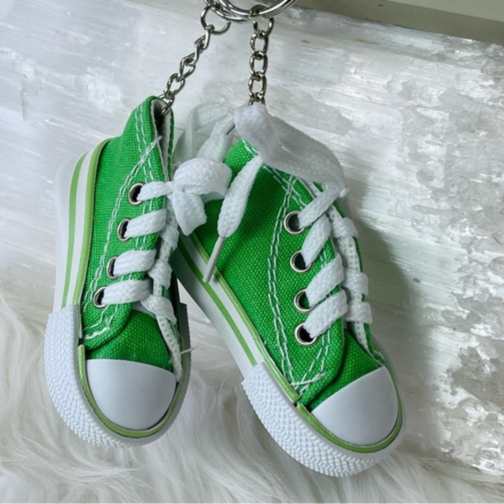 MINI SNEAKER KEYRINGS set of 2 GREEN his & hers running shoes Athlete Trainers - Picture 4 of 5